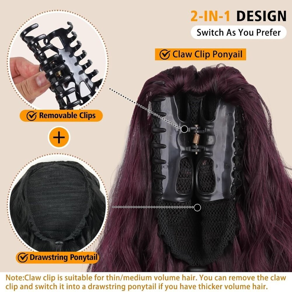 30 Inch Synthetic Wavy Ponytail Extension with Claw Clip Natural Look - Picture 3 of 7